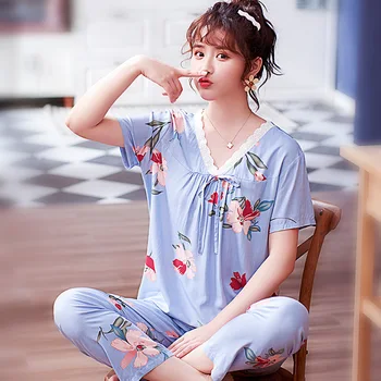Lace Pajamas Women's Short-sleeved Trousers Princess Style Cute Sweet Home Suit Summer Floral Sleep Loose Pajamas for Women
Lace Pajamas Women's Short-sleeved Trousers Princess Style Cute Sweet Home Suit Summer Floral Sleep Loose Pajamas for Women