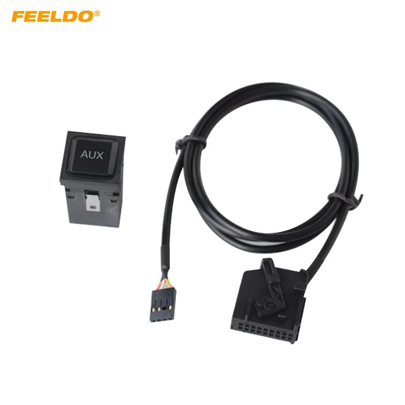 

FEELDO Car AUX IN Switch MP3 Audio Interface Wire for VolksWagen Audi Ford Skoda Modified AUX Cable Adapter