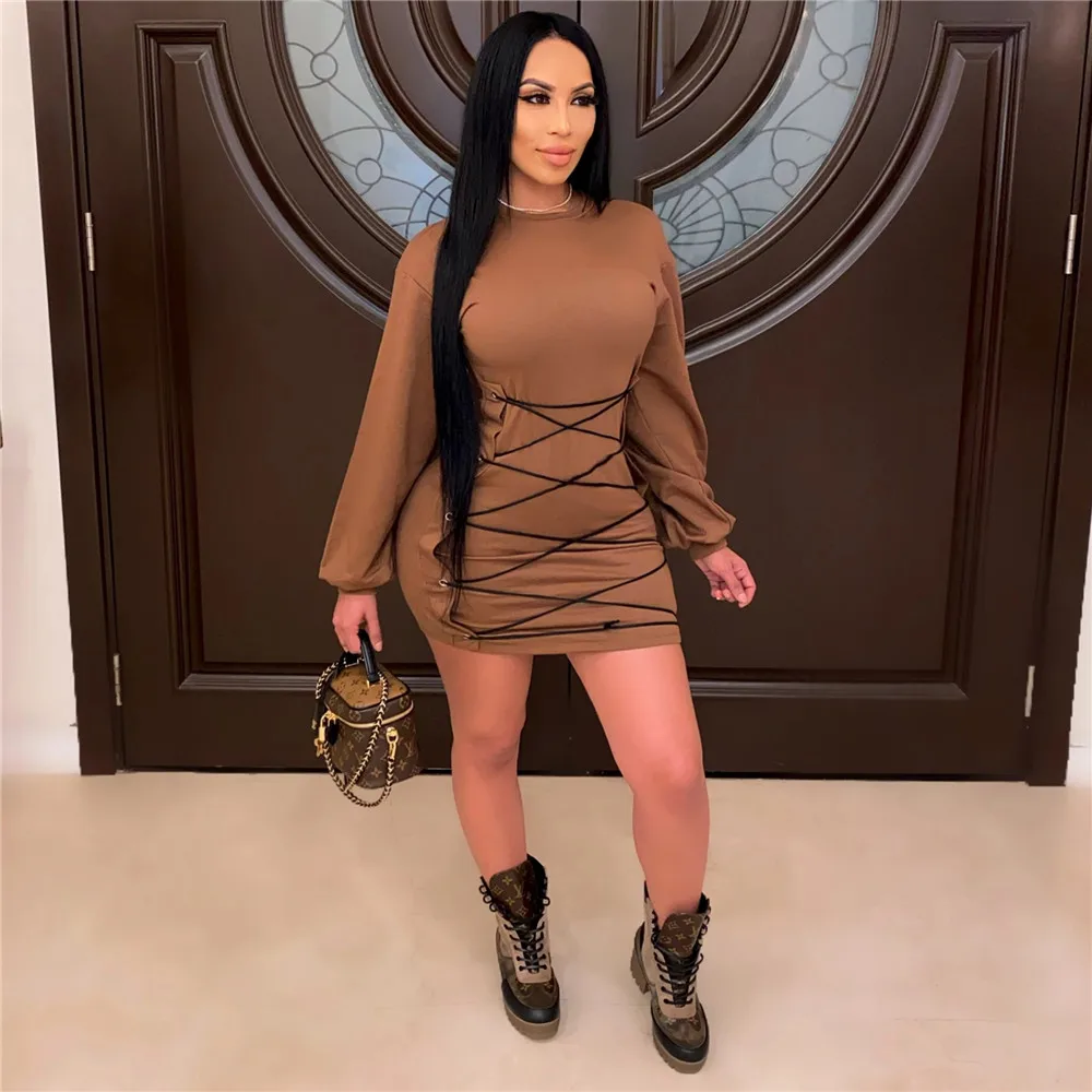 Bandage Dress Solid Color Lantern Sleeve Crew Neck Mini Vestido Skinny Simple Style Autumn Woman Dress
Bandage Dress Solid Color Lantern Sleeve Crew Neck Mini Vestido Skinny Simple Style Autumn Woman Dress