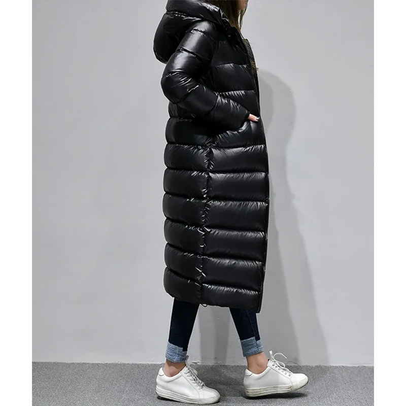 

Зимнее длинное женское пальто 20% на белом утином пуху, Женская Корейская куртка-пуховик с капюшоном, Chaqueta Mujer YY1122
