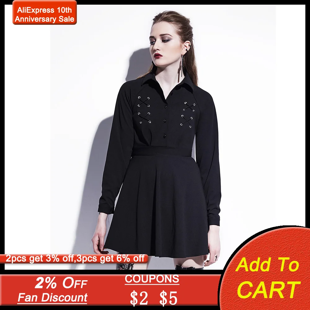 Women Mini Dresses Casual Elegant Black Gothic Punk Aline Lantern Sleeve Lapel Solid Button Hip Hop Female Fashion Short Dress
Women Mini Dresses Casual Elegant Black Gothic Punk Aline Lantern Sleeve Lapel Solid Button Hip Hop Female Fashion Short Dress
