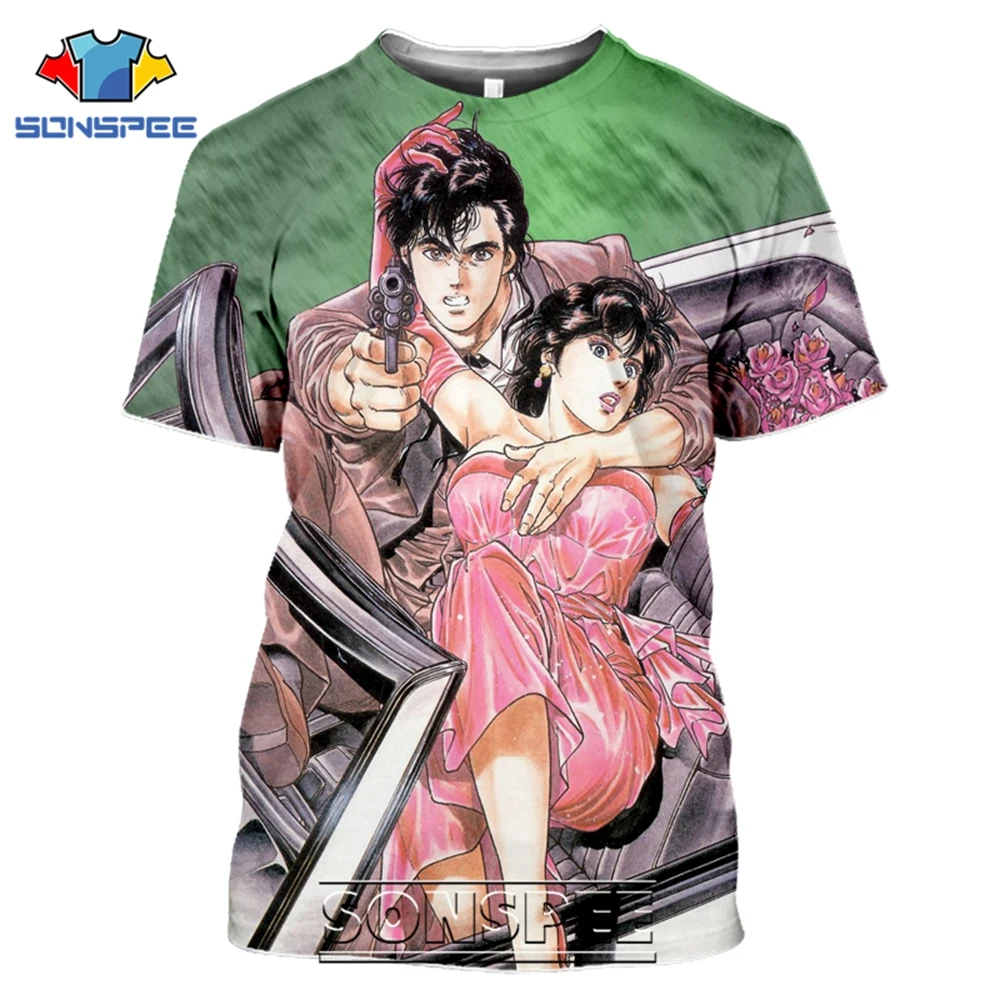 SONSPEE T-shirts CITY HUNTER 3D Print Men Women Vintage Casual Hip Hop Japanese Streetwear Retro Anime Harajuku Tees Tops Shirt (8)