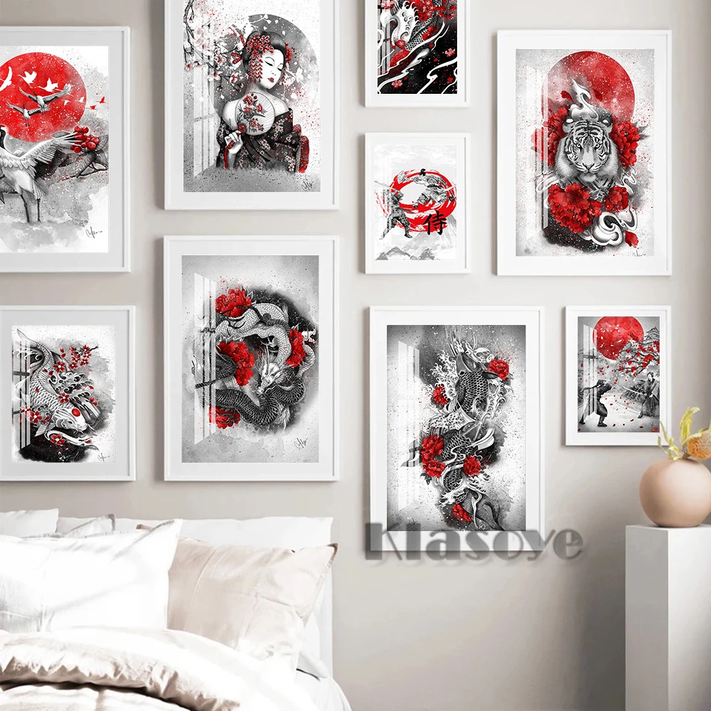 

Japan Warrior Prints Poster Japanese Geisha Canvas Painting Abstract Wall Art Living Room Home Decor Bedroom Wall Stickers Gift