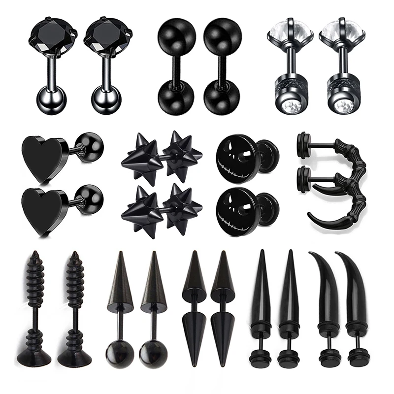 

1 Pair Gothic Black Steel-Color Funny Screw Back Stud Earrings For Men/Women Round Ball Spike Cone Tip Stainless Steel Jewelry