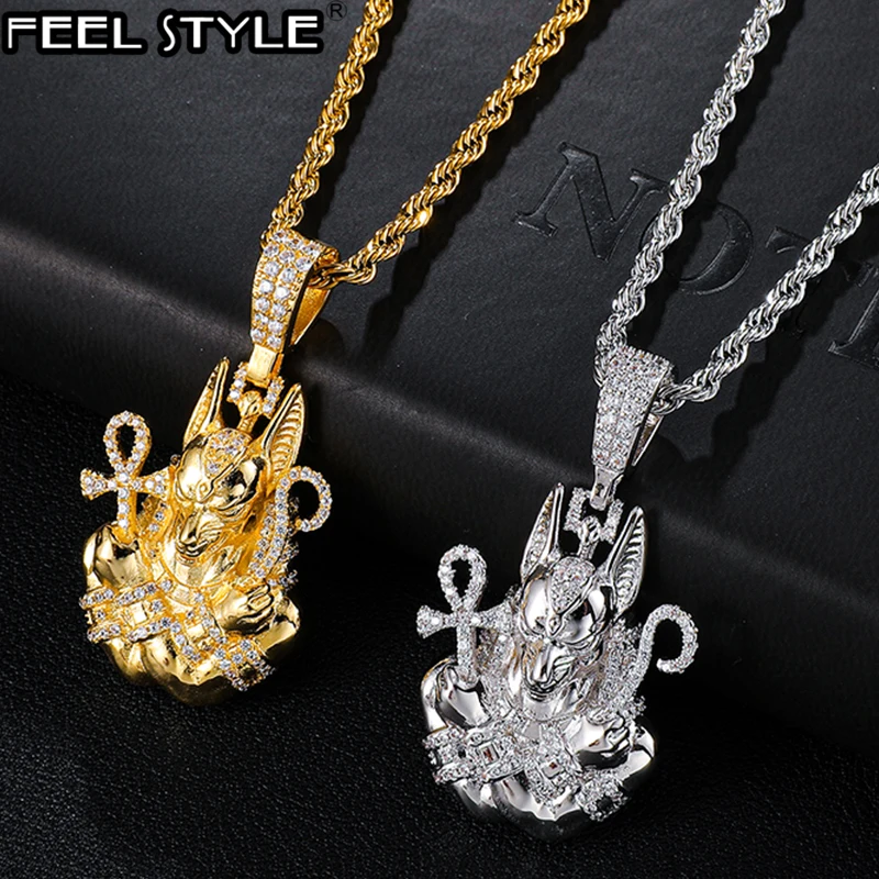 HIP Hop AAA Iced Out Bling Cubic Zircon Copper Egypt Ankh Cross Anubis Pendants &Necklaces For Men Jewelry With Tennis Chain
HIP Hop AAA Iced Out Bling Cubic Zircon Copper Egypt Ankh Cross Anubis Pendants &Necklaces For Men Jewelry With Tennis Chain