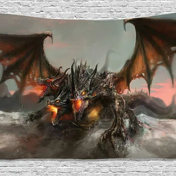 Three-headed fire breathing dragon monster fantasy world decorative tapestry illustration of gothic theme wall hanging
Three-headed fire breathing dragon monster fantasy world decorative tapestry illustration of gothic theme wall hanging