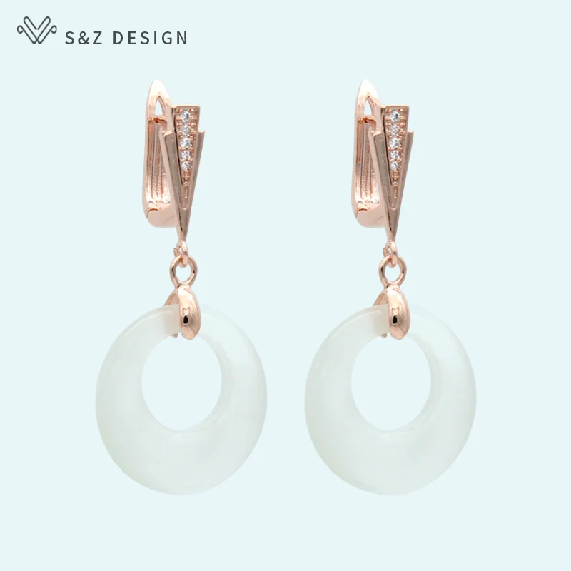 S&Z 2019 New Round Annular White Opal Dangle Earrings 585 Rose Gold Temperament Fashion Eardrop For Women Girl Wedding Jewelry
S&Z 2019 New Round Annular White Opal Dangle Earrings 585 Rose Gold Temperament Fashion Eardrop For Women Girl Wedding Jewelry