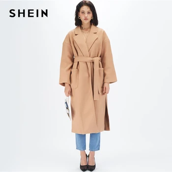 SHEIN Camel Notched Collar Split Hem Elegant Belted Trench Coat Women Autumn Solid Double Pocket Front Office Long Outerwear 
SHEIN Camel Notched Collar Split Hem Elegant Belted Trench Coat Women Autumn Solid Double Pocket Front Office Long Outerwear