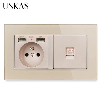UNKAS Luxury Glass Panel 2 Gang Wall Power 16A French Standard Socket + Dual USB Charge Port Female RJ11 Telephone Jack Outlet
UNKAS Luxury Glass Panel 2 Gang Wall Power 16A French Standard Socket + Dual USB Charge Port Female RJ11 Telephone Jack Outlet