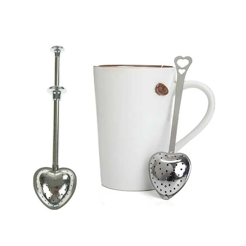

Heart Shaped Tea Infuser Stainless Steel Spoon Strainer Steeper Handle Shower Fashion Tea Spoon Wedding Box Package Favors Gifts