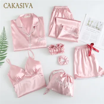 Women Satin Sleepwear 5 Pieces Pyjamas Sexy Lace Pajamas Pijama Silk Night Home Clothing Pajama Suit Underwear Sleepwear 
Women Satin Sleepwear 5 Pieces Pyjamas Sexy Lace Pajamas Pijama Silk Night Home Clothing Pajama Suit Underwear Sleepwear