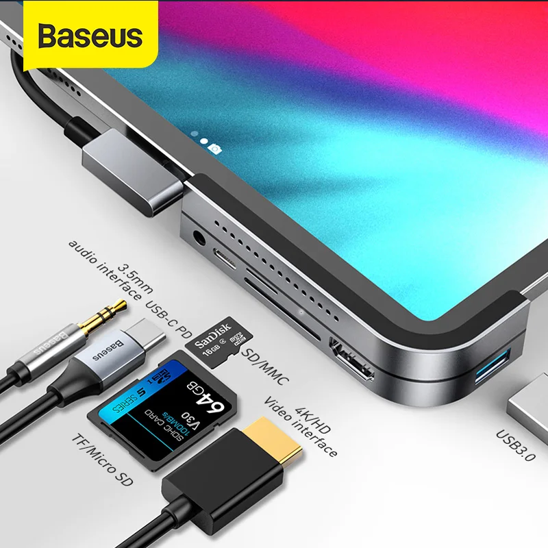 Baseus USB C HUB for iPad Pro Type C USB 3.0 HUB HDMI 3.5mm Jack PD Port USB Splitter Adapter USB Type-C HUB for MacBook Pro
Baseus USB C HUB for iPad Pro Type C USB 3.0 HUB HDMI 3.5mm Jack PD Port USB Splitter Adapter USB Type-C HUB for MacBook Pro