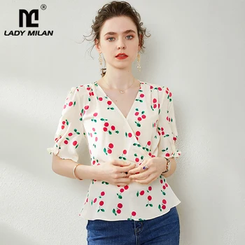 100% Pure Silk Women's Shirts Sexy V Neck Short Puff Sleeves Fruits Printed Fashion Casual Blouse Tops 
100% Pure Silk Women's Shirts Sexy V Neck Short Puff Sleeves Fruits Printed Fashion Casual Blouse Tops
