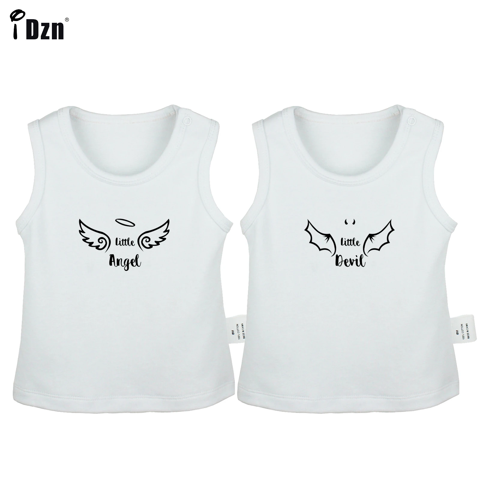 

Baby Twins Summer Tank Little Angel Little Devil Funny Baby Vest Cute Angel Wings Sleeveless T-shirt Newborn Cotton Clothes Tops