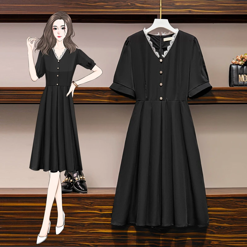 EHQAXIN Women French Vintage Black Midi Dress Summer Lace V-Neck Puff Short Sleeve High Waist Elegant A-Line Dresses
EHQAXIN Women French Vintage Black Midi Dress Summer Lace V-Neck Puff Short Sleeve High Waist Elegant A-Line Dresses