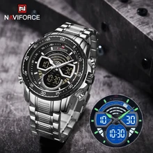 

NAVIFORCE Mens Casual Analog Digital Watch Stainless Steel Sports Waterproof Chronograph Luminous Quartz Clock Relogio Masculino