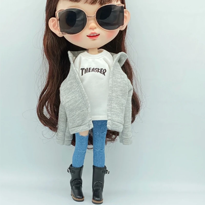 

Hot Sale Blythe Clothes Gray Coat or White T Suitable for Barbies, Blyth, OB24, Azone, 1/6 Doll Accessories