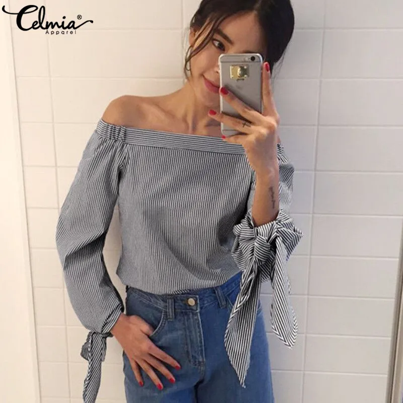 Plus Size Celmia Women Fashion Striped Blouses Sexy Off Shoulder Tops 2020 Summer Shirts Casual Elegant Office Blusas Feminins
Plus Size Celmia Women Fashion Striped Blouses Sexy Off Shoulder Tops 2020 Summer Shirts Casual Elegant Office Blusas Feminins