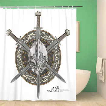 72x72 Inches Shower Curtain Viking Helmet Crossed Sword and in a Wreath of Scandinavian Pattern Shield Engraving Waterproof
72x72 Inches Shower Curtain Viking Helmet Crossed Sword and in a Wreath of Scandinavian Pattern Shield Engraving Waterproof