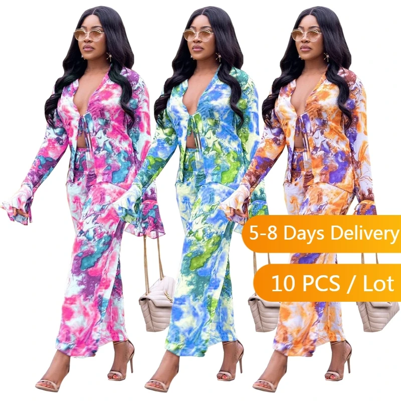 Wholesale Items Tie Dye Two Piece Set Women Flare Long Sleeve Crop Top Pants Set Club 2 Piece Sets Womens Outfits Fall Clothes
Wholesale Items Tie Dye Two Piece Set Women Flare Long Sleeve Crop Top Pants Set Club 2 Piece Sets Womens Outfits Fall Clothes