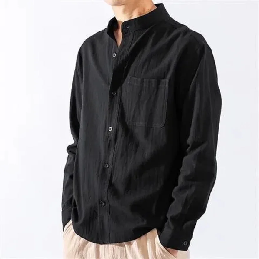 Men's Loose Harajuku Cotton Linen Shirt Long Sleeve Black White Mens Stylish Spring Plus Size Shirts Camisas de hombre | Мужская