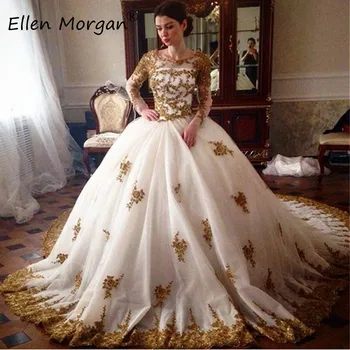 White with Gold Lace Long Sleeves Wedding Dresses for Bridal Vestidos De Novia 2020 Princess Court Train Zipper Tulle Ball Gowns
White with Gold Lace Long Sleeves Wedding Dresses for Bridal Vestidos De Novia 2020 Princess Court Train Zipper Tulle Ball Gowns