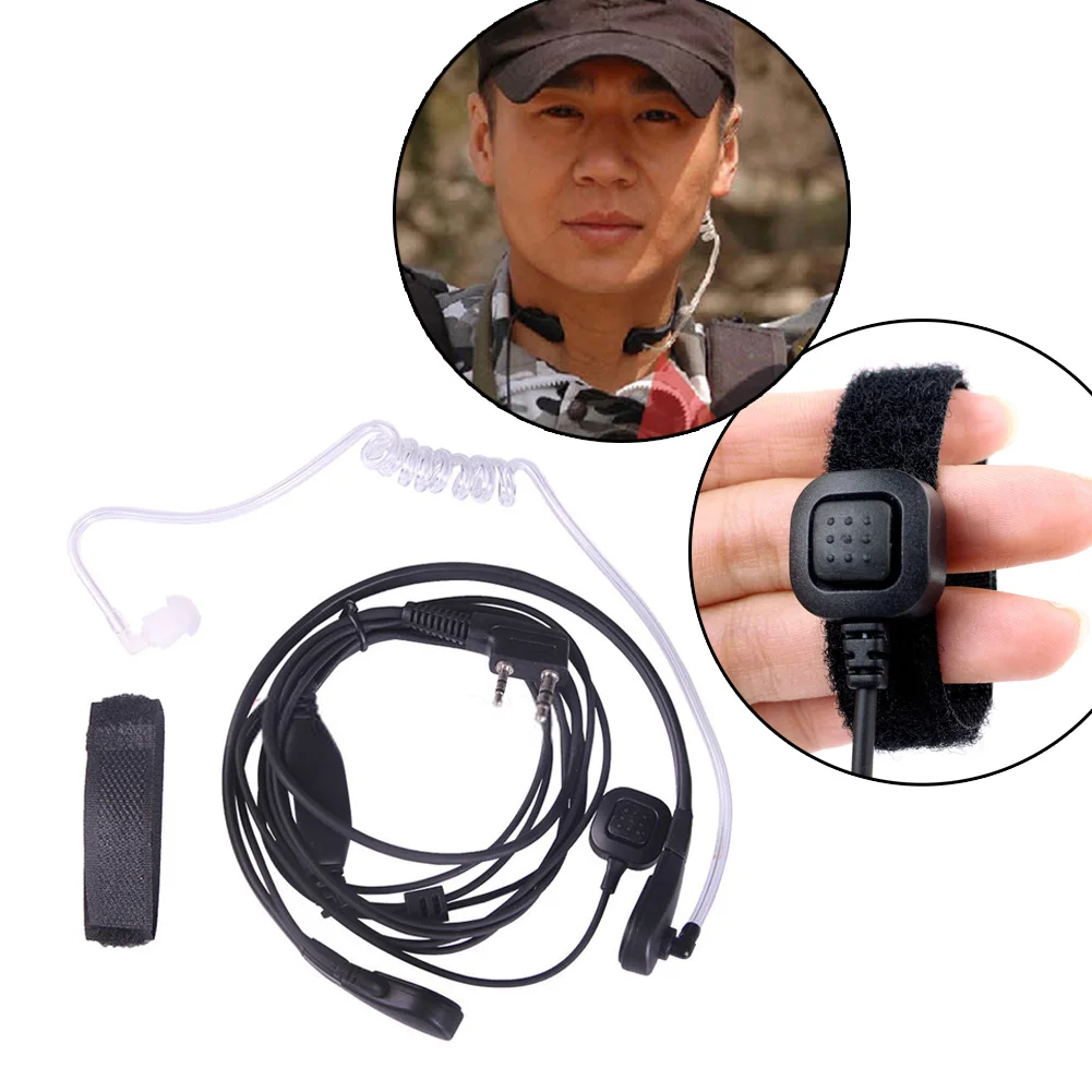 Фото 2Pin PTT Throat Mic Covert Acoustic Tube Earpiece Headset for Baofeng UV-5R Black Remote Microphone With Push-To-Talk Button | Электроника