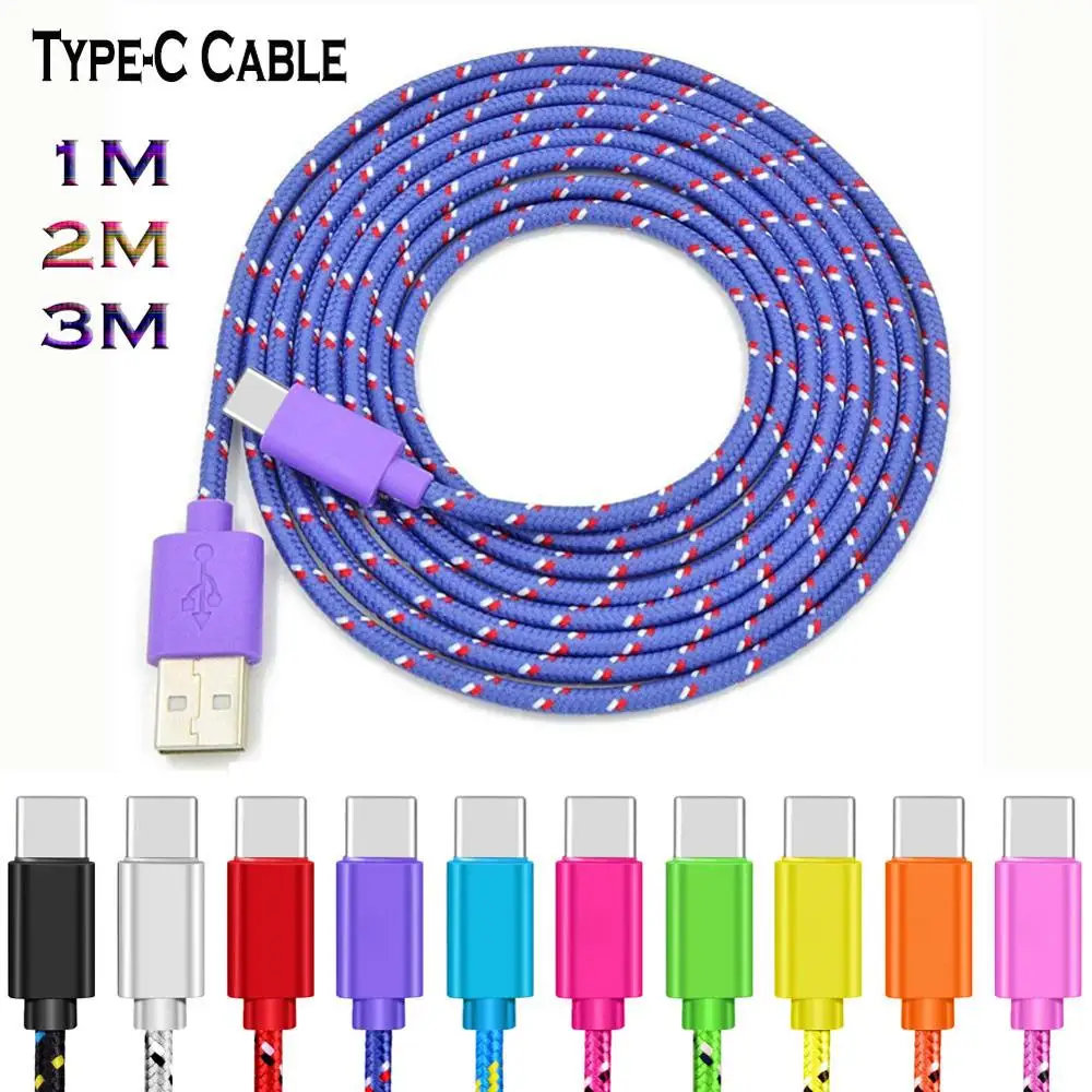 Nylon Weave Type C Cable For Samsung Galaxy S10 S9 S8 Plus 1 2 3m Fast Charging Type-c Data for Xiaomi Redmi Note 7 MI 9 8 | Мобильные