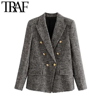 TRAF Women Vintage Stylish Double Breasted Houndstooth Tweed Blazer Coat Fashion Long Sleeve Office Wear Female Outerwear Tops
TRAF Women Vintage Stylish Double Breasted Houndstooth Tweed Blazer Coat Fashion Long Sleeve Office Wear Female Outerwear Tops