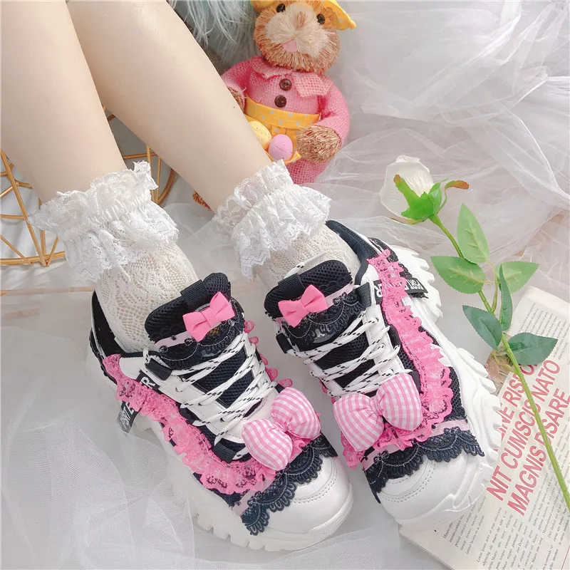

Lolita lace dark princess retro style platform shoes sweet sneakers kawaii shoes cosplay loli daily single shoes college styles