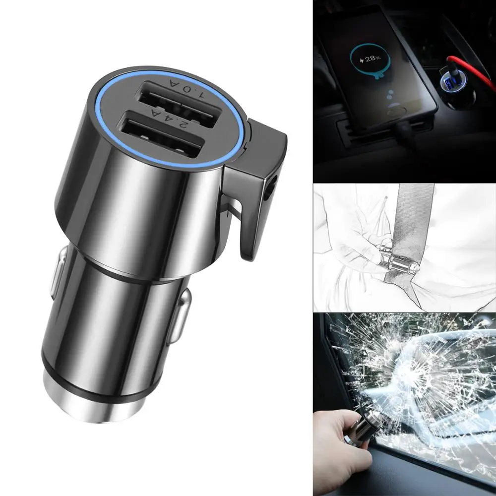 3 in 1 Quick Charger Dual USB Car Charger Seat Belt Cutter Emergency Safety Hammer Glass Breaker Razor Sharp LED light Universal
3 in 1 Quick Charger Dual USB Car Charger Seat Belt Cutter Emergency Safety Hammer Glass Breaker Razor Sharp LED light Universal