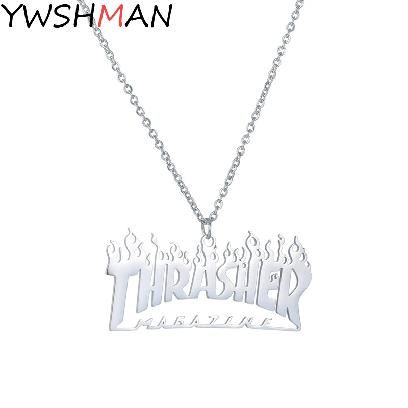 Фото Ожерелье из нержавеющей стали в стиле хип-хоп с надписью Thrasher | Украшения и