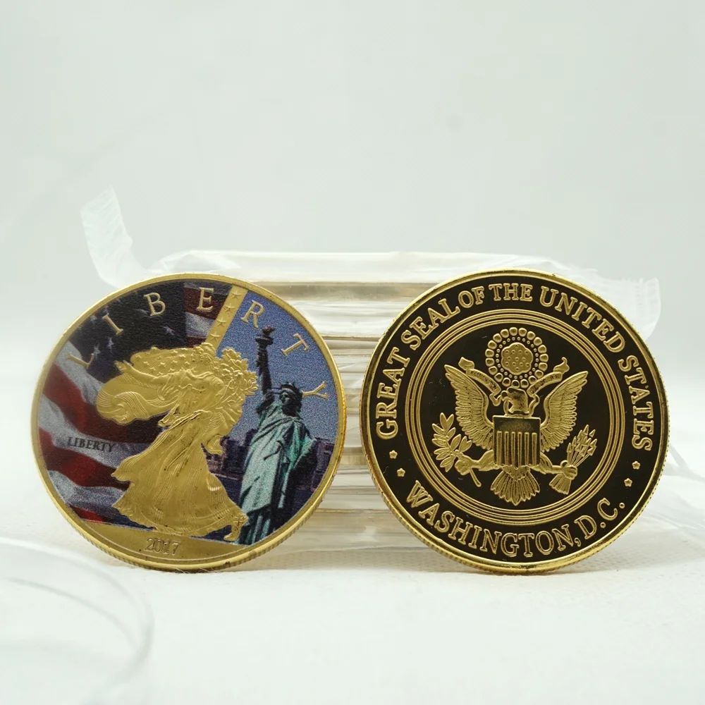 

5pcs 2017 American Statue of Liberty Eagle Coin Commemorative Gift Coin Solid 24K Gold The Grand Canyon Hollywood Symbol