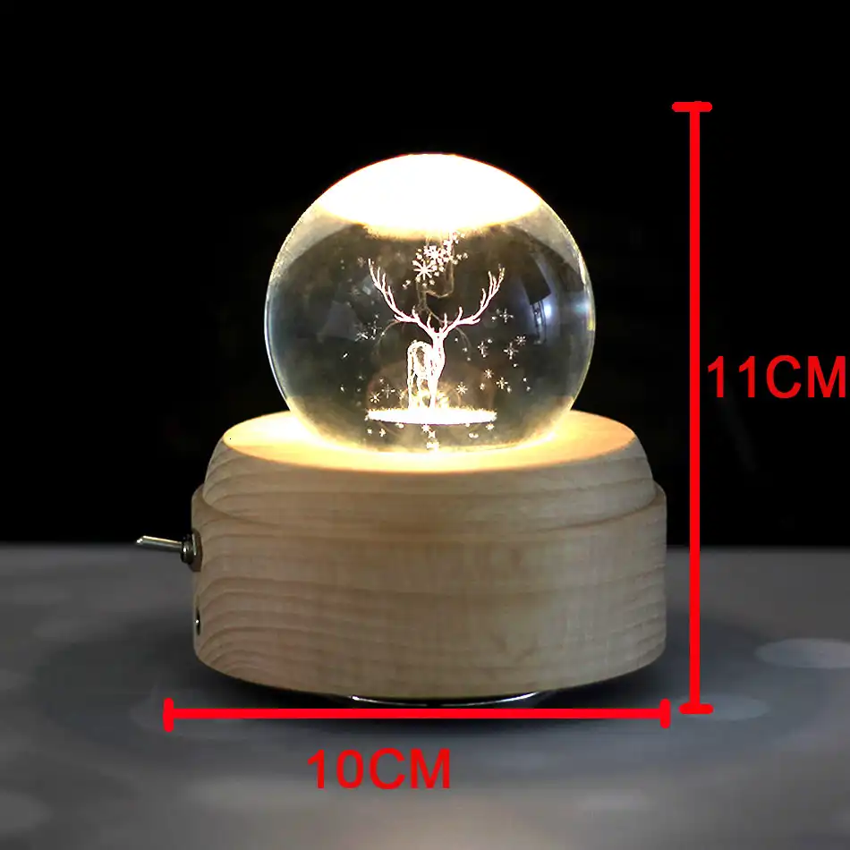 3d crystal ball wooden luminous rotary music box christmas gift
