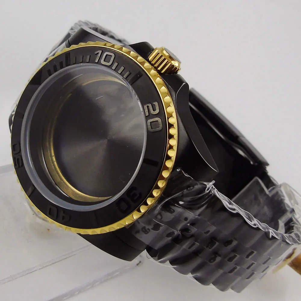 Black Plated Watch Case with Sapphire Glass without Magnifier Gold Coated Bezel + Jubilee Band Fit ETA 2836 MIYOTA Movement
Black Plated Watch Case with Sapphire Glass without Magnifier Gold Coated Bezel + Jubilee Band Fit ETA 2836 MIYOTA Movement