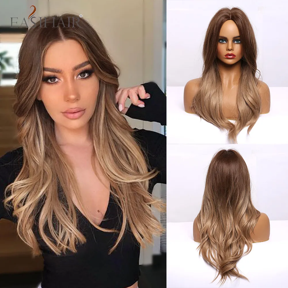 EASIHAIR Ombre Dark Brown Light Brown Wave Long Synthetic Hair Wigs Middle Part Cosplay Heat Rrsistant Female Wigs for Women Afo
EASIHAIR Ombre Dark Brown Light Brown Wave Long Synthetic Hair Wigs Middle Part Cosplay Heat Rrsistant Female Wigs for Women Afo