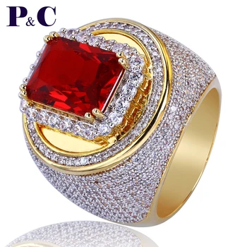 Hip Hop Micro Pave Big Red CZ Stone Ring All Iced Out Bling Rings for Male Female Rock Jewelry
Hip Hop Micro Pave Big Red CZ Stone Ring All Iced Out Bling Rings for Male Female Rock Jewelry