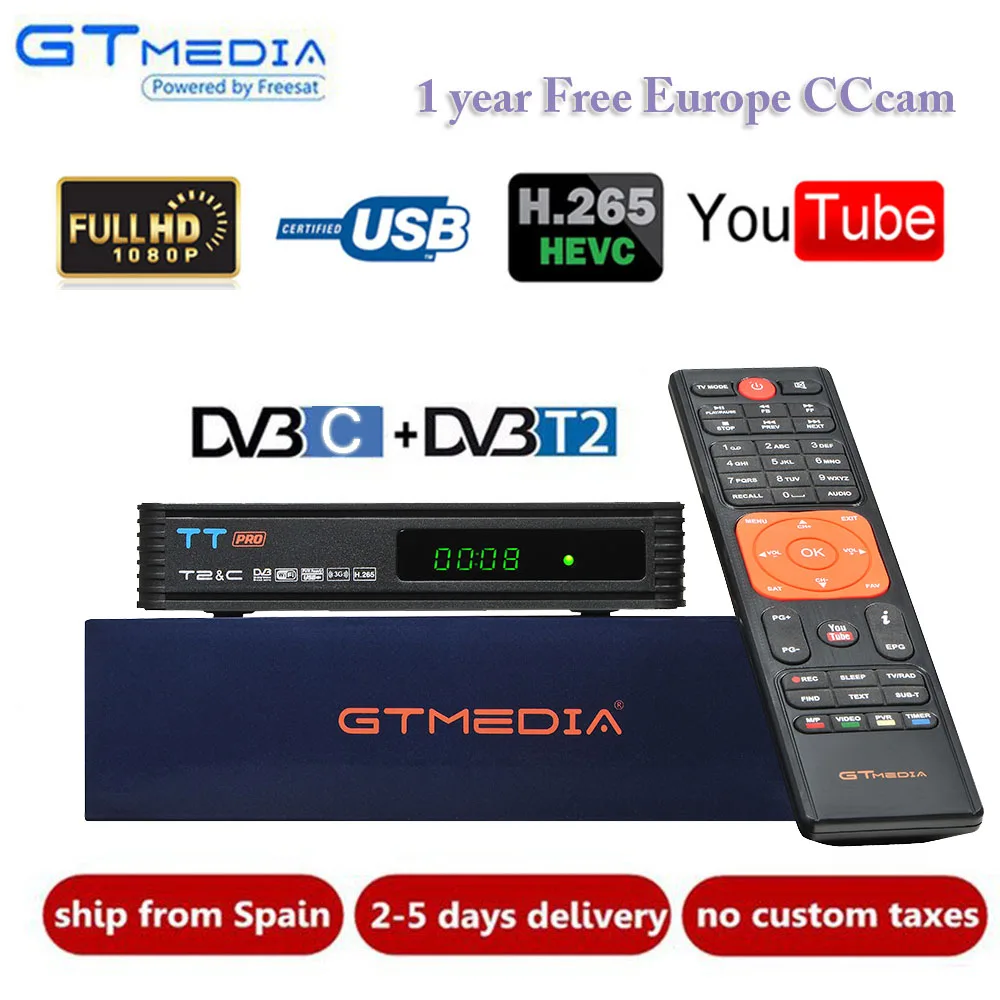 Spain GTMEDIA TT Pro Satellite Receiver DVB-T2 DVB-C Combo H.264 Terrestrial TV Receiver for Full speed USB 3G dongle FREE CLINE
Spain GTMEDIA TT Pro Satellite Receiver DVB-T2 DVB-C Combo H.264 Terrestrial TV Receiver for Full speed USB 3G dongle FREE CLINE