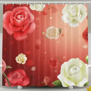 Shower Curtain,White Red Flowers Roses Design Polyester Waterproof Fabric with 12 Rust Proof Hooks,66 X 72 Inches
Shower Curtain,White Red Flowers Roses Design Polyester Waterproof Fabric with 12 Rust Proof Hooks,66 X 72 Inches
