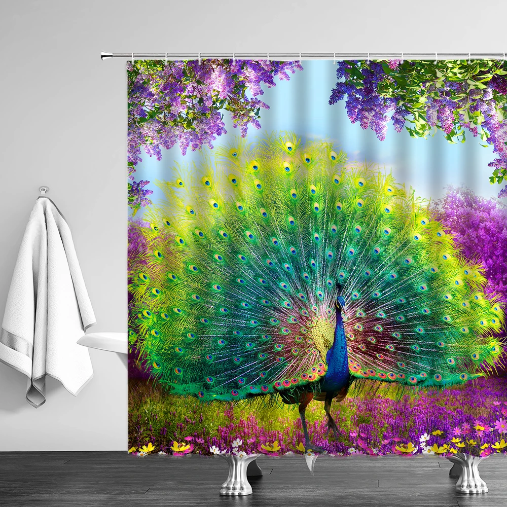 

Shower Curtain Beautiful Peacocks Flowers Waterproof Polyester Fabric High Quality Bath Screen With Hook Home Decor 3D Printing