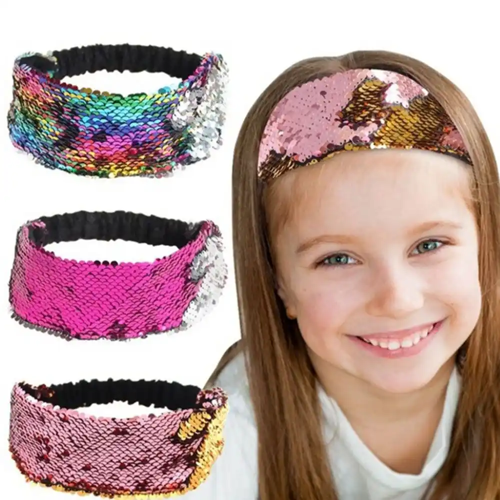 headband for women reversible sequin hair band girls elastic