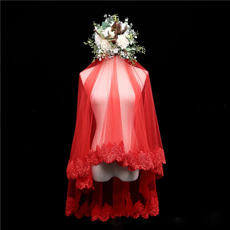 Stunning Red Wedding Veil with Gold Applique Short Bridal Accessories Free Shipping
Stunning Red Wedding Veil with Gold Applique Short Bridal Accessories Free Shipping