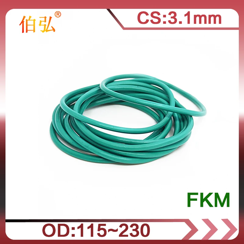 

Fluorine Rubber O-Ring 1PC/lot Green FKM Sealing CS 3.1mm OD115/120/125/130/140/145/150/230mm O Rings Seal Oil Gasket Washer