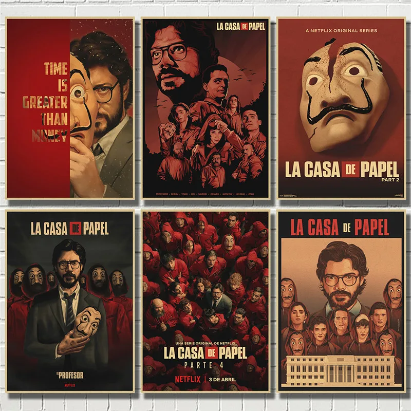 Испанский неподвижный фильм La casa de papel плакат из крафт-бумаги в ретро стиле