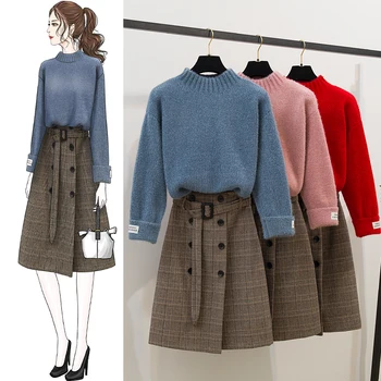 Spring And Autumn New Turtleneck Sweater Belt Grid Skirt Women Knitting Outfit 2 Pcs Clothing Set Casual Clothes Knitwear Top
Spring And Autumn New Turtleneck Sweater Belt Grid Skirt Women Knitting Outfit 2 Pcs Clothing Set Casual Clothes Knitwear Top