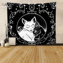 

Laeacco Mandala Black White Cat Printing Tapestry Sun And Moon Blanket Psychedelic Wall Hangings Bedroom Home Decor Polyester