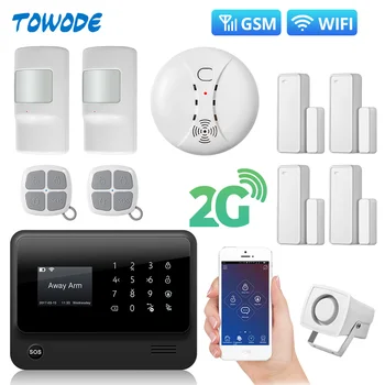 Towode G90B Plus WiFi 2G GSM WCDMA Wireless Home Security Burglar alarm System with Smoke Detector