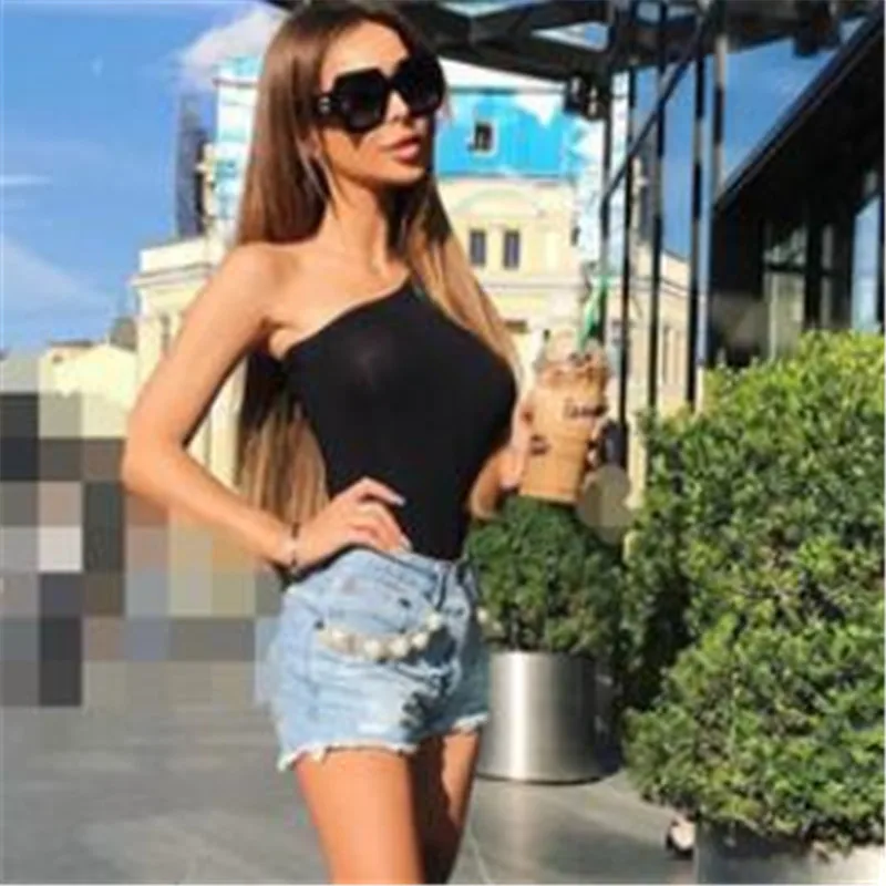Black One Shoulder Basic Bodysuit Rib Knit Elegant Women Sexy Autumn Bodysuits 2019 Fashion Long Sleeve Skinny Bodysuit