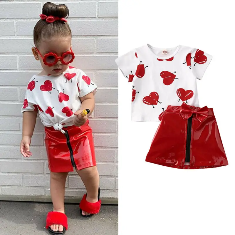 Summer Toddler Kid Baby Girl Valentine Day Clothes Love Top T-shirt Leather Skirt Red Outfit Set
Summer Toddler Kid Baby Girl Valentine Day Clothes Love Top T-shirt Leather Skirt Red Outfit Set