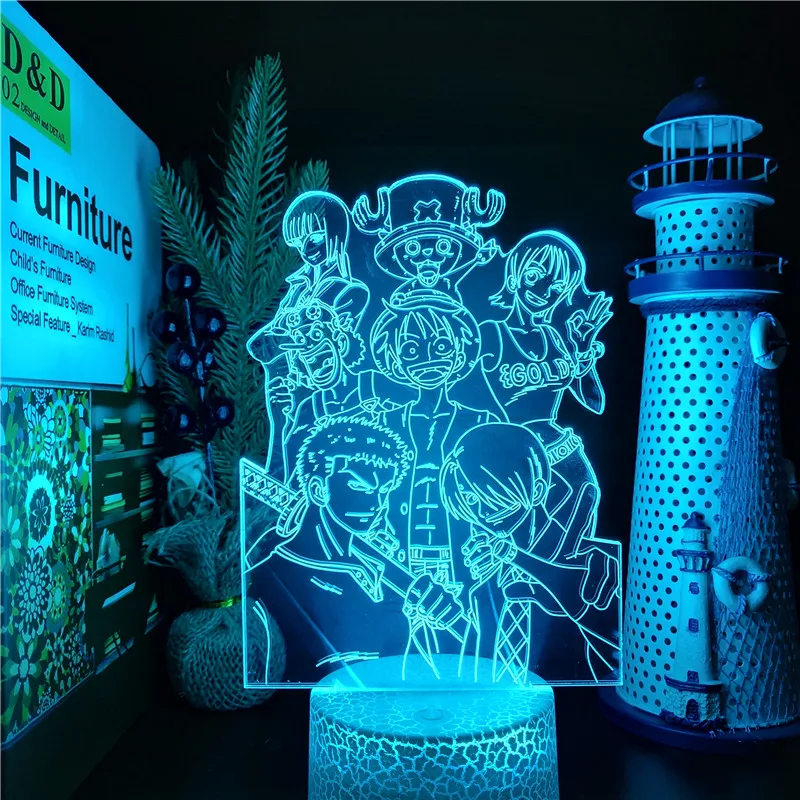 Одна деталь Луффи игрушки Санджи и Нами Зоро Чоппер 3D светодиодный аниме лампа